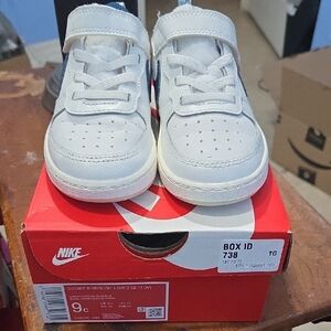 Nike Kids Court Borough Low 2 Sneakers - White and Blue (Paw Style) Unisex